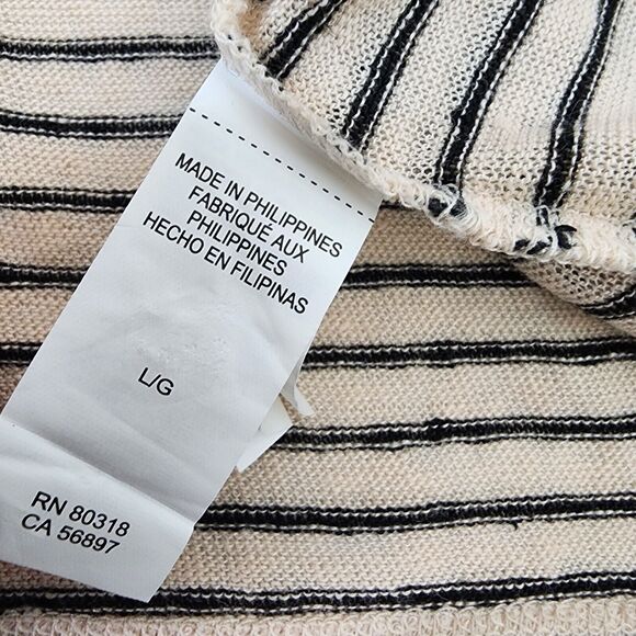 Lucky Brand Tee Womens Large Linen V Neck Top Natural Stripe Split Button Sleeve - Picture 8 of 10
